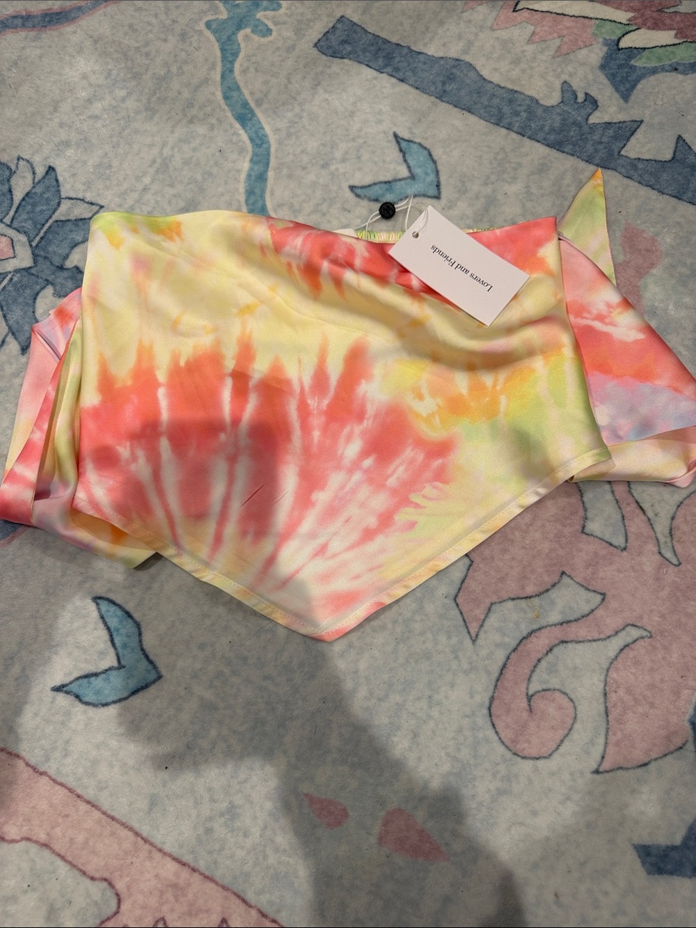 Lovers + Friends Pastel Tie-Dye Bandana Top in Coral, Yellow & Mint